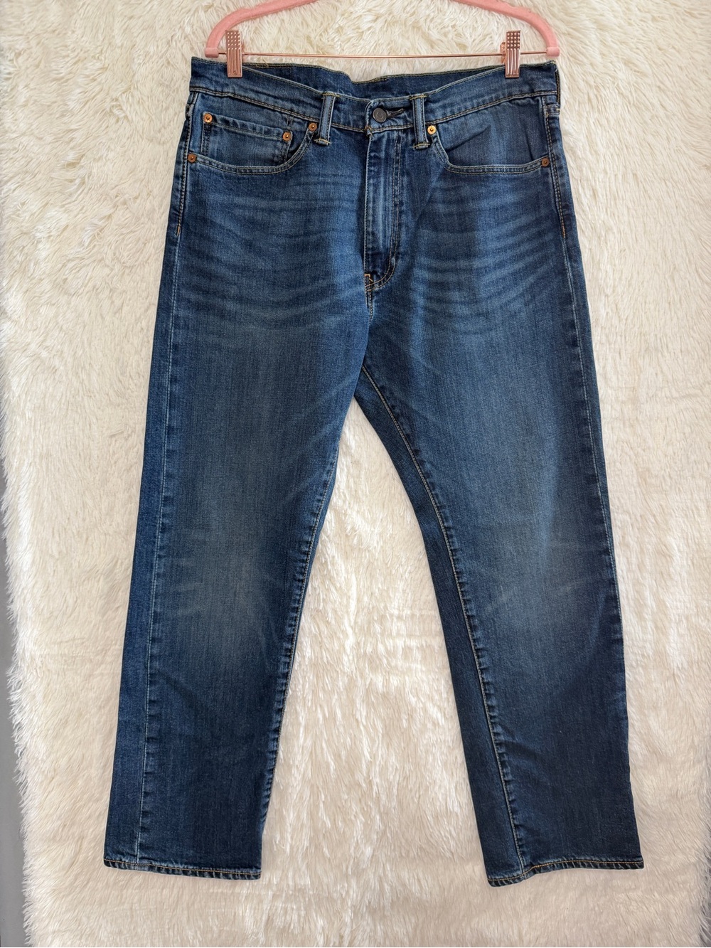 Levi's Mens 505 Regular Fit Jeans Size 34 Medium Blue Wash Casual Everyday Faded